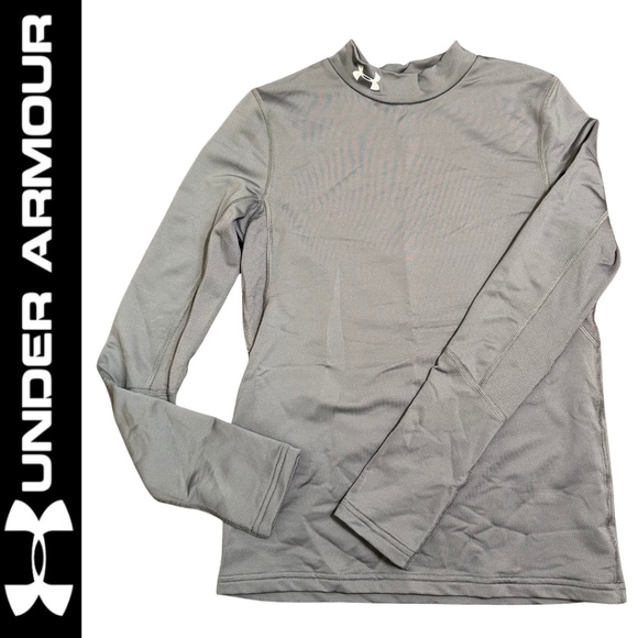 Under Armour Boys’ ColdGear Fitted Long Sleeve Pullover Mock Gray || Size Large - Picture 1 of 5